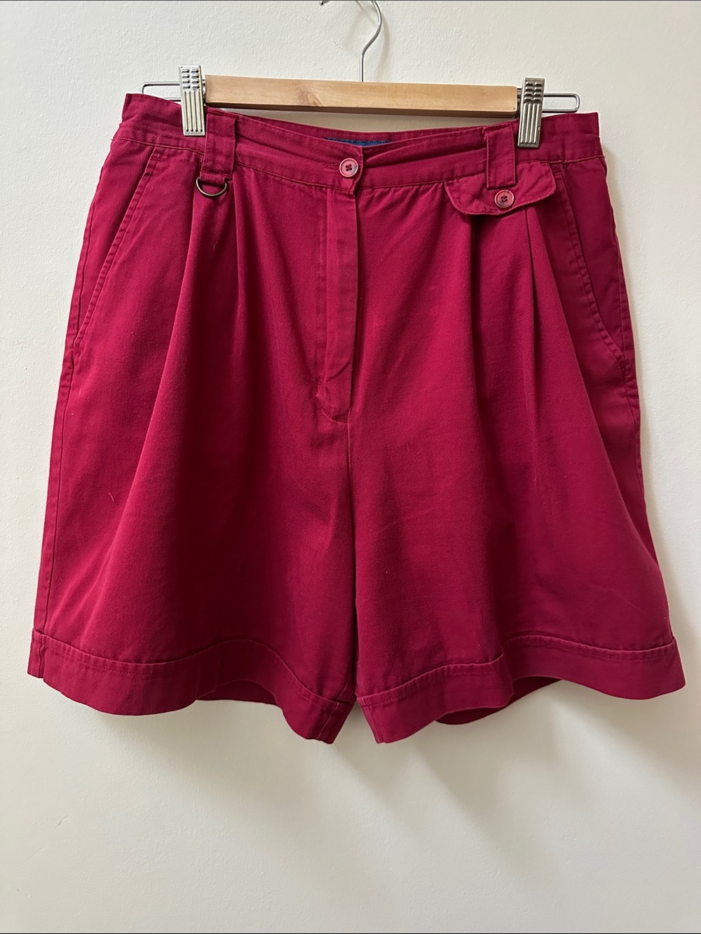 High-Rise Pleated Bermuda Shorts in Berry